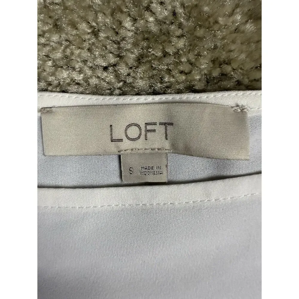 Ann Taylor Loft Women’s Small Top White w/ Navy Blue Stripe Puff Sleeve A052